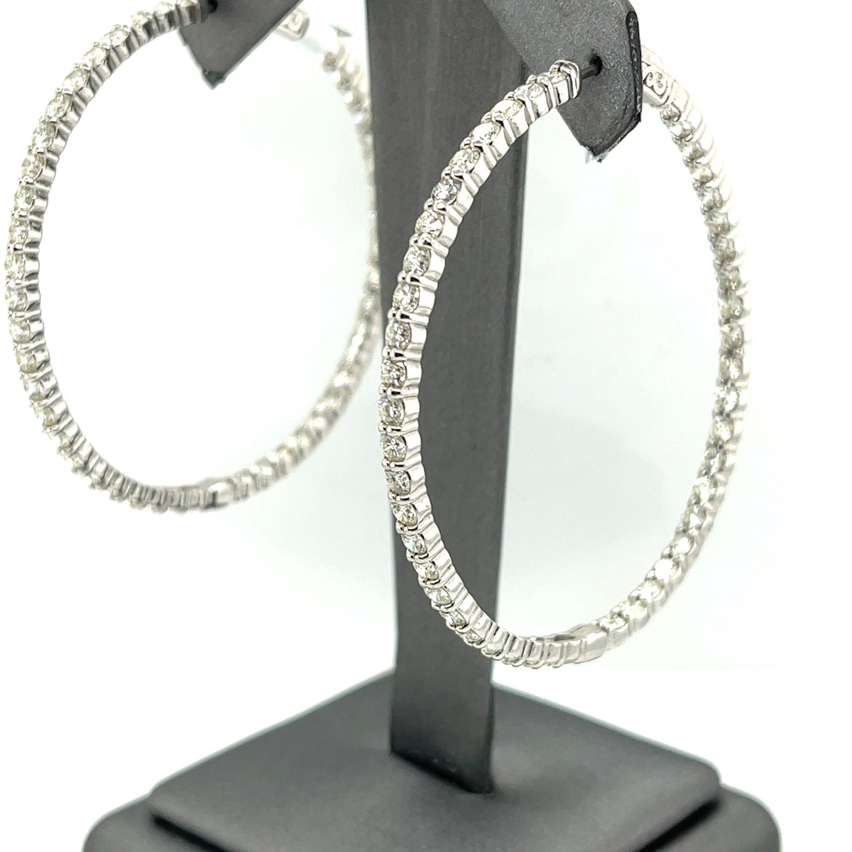 14k White Gold 7.75 CT Diamond Inside Out Hoop Earrings, 16.2gm, 2.25"