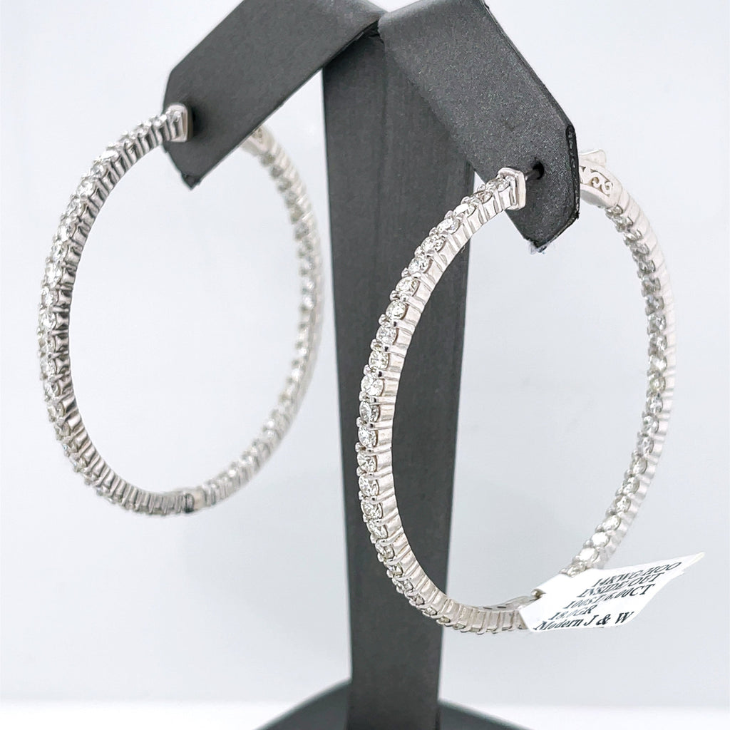 14K White Gold 6.00 CT Diamond Inside Out Hoop Earrings, 18.0 gm