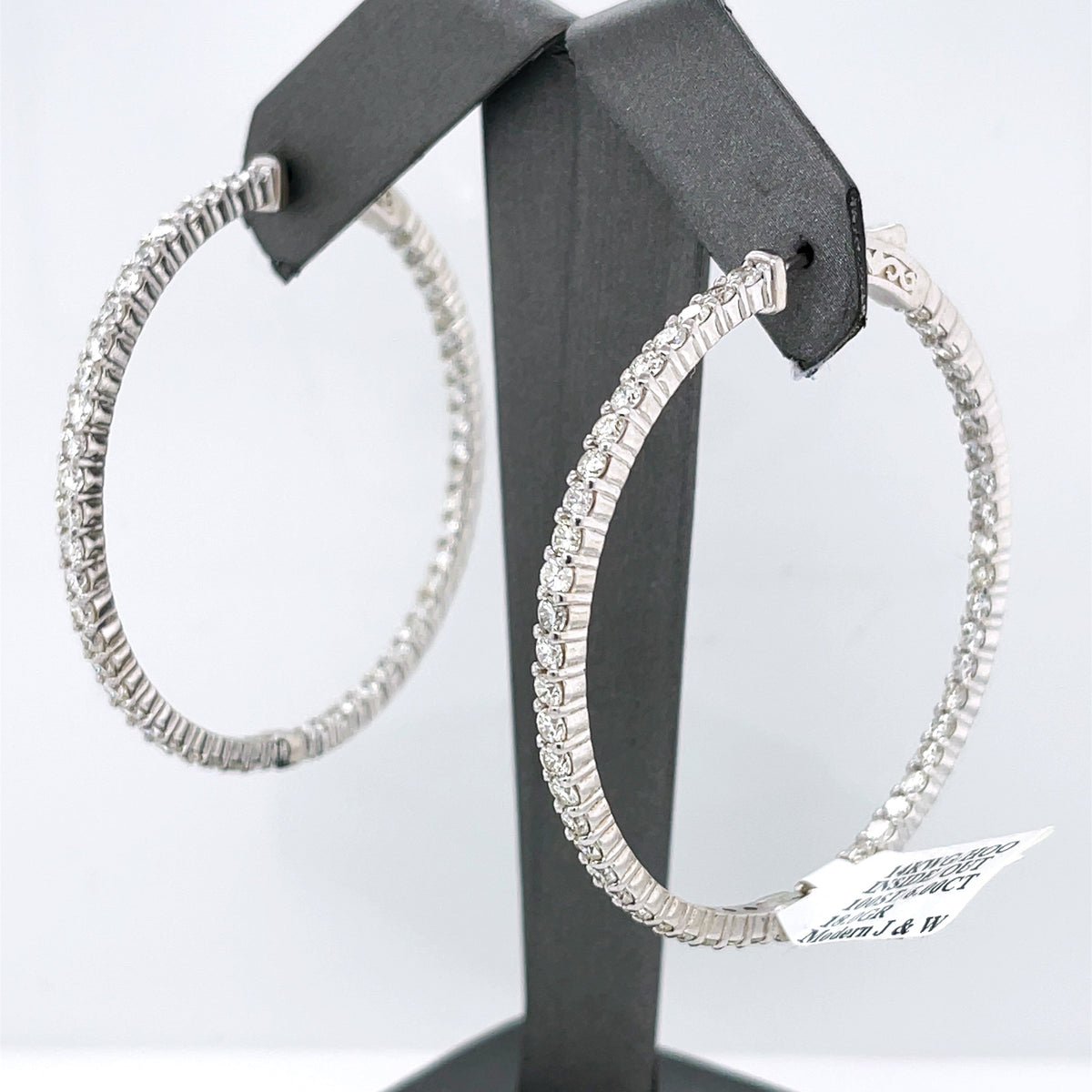 14K White Gold 6.00 CT Diamond Inside Out Hoop Earrings, 18.0 gm