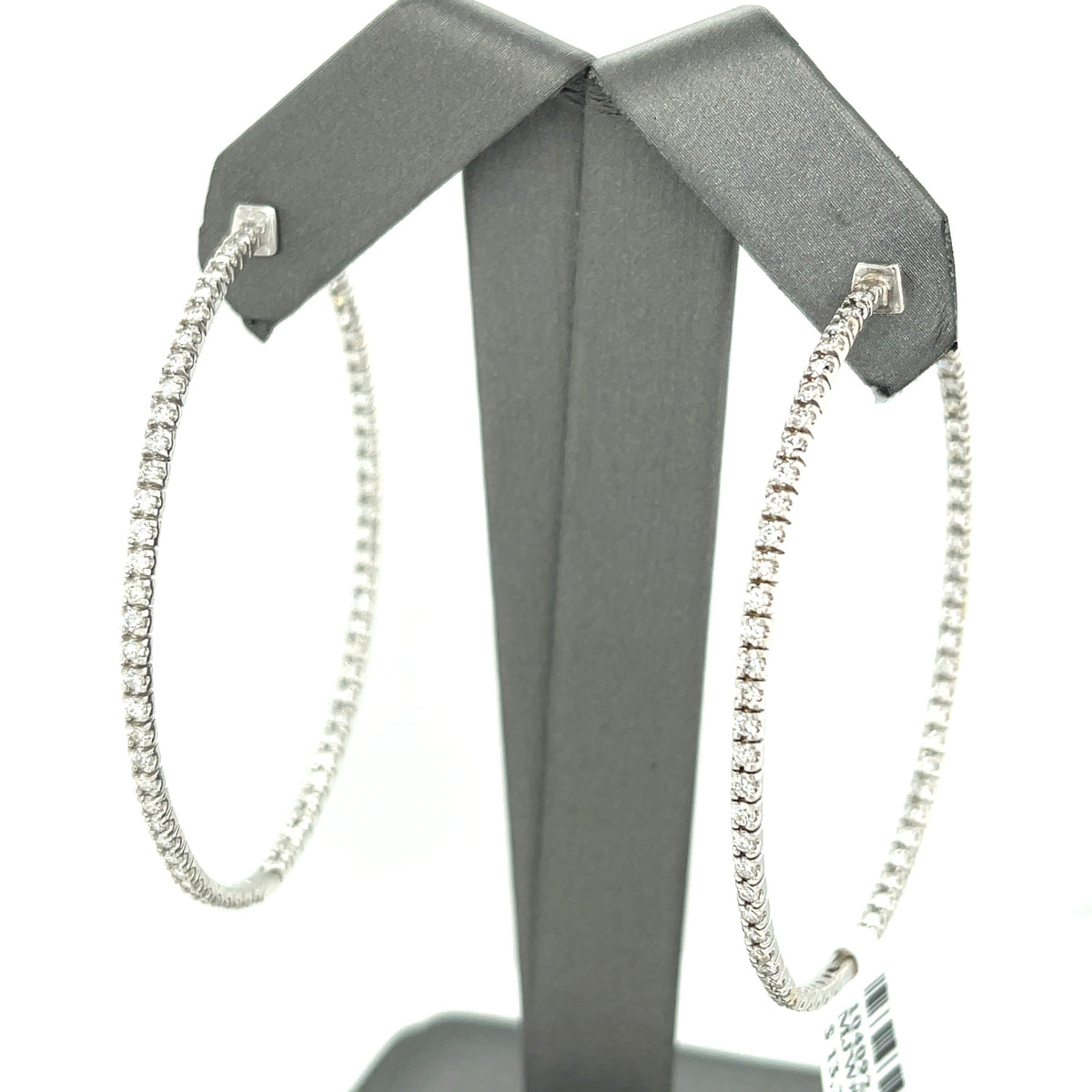 14k White Gold 3.00 CT Diamond Inside Out Hoop Earrings, 9.1gm