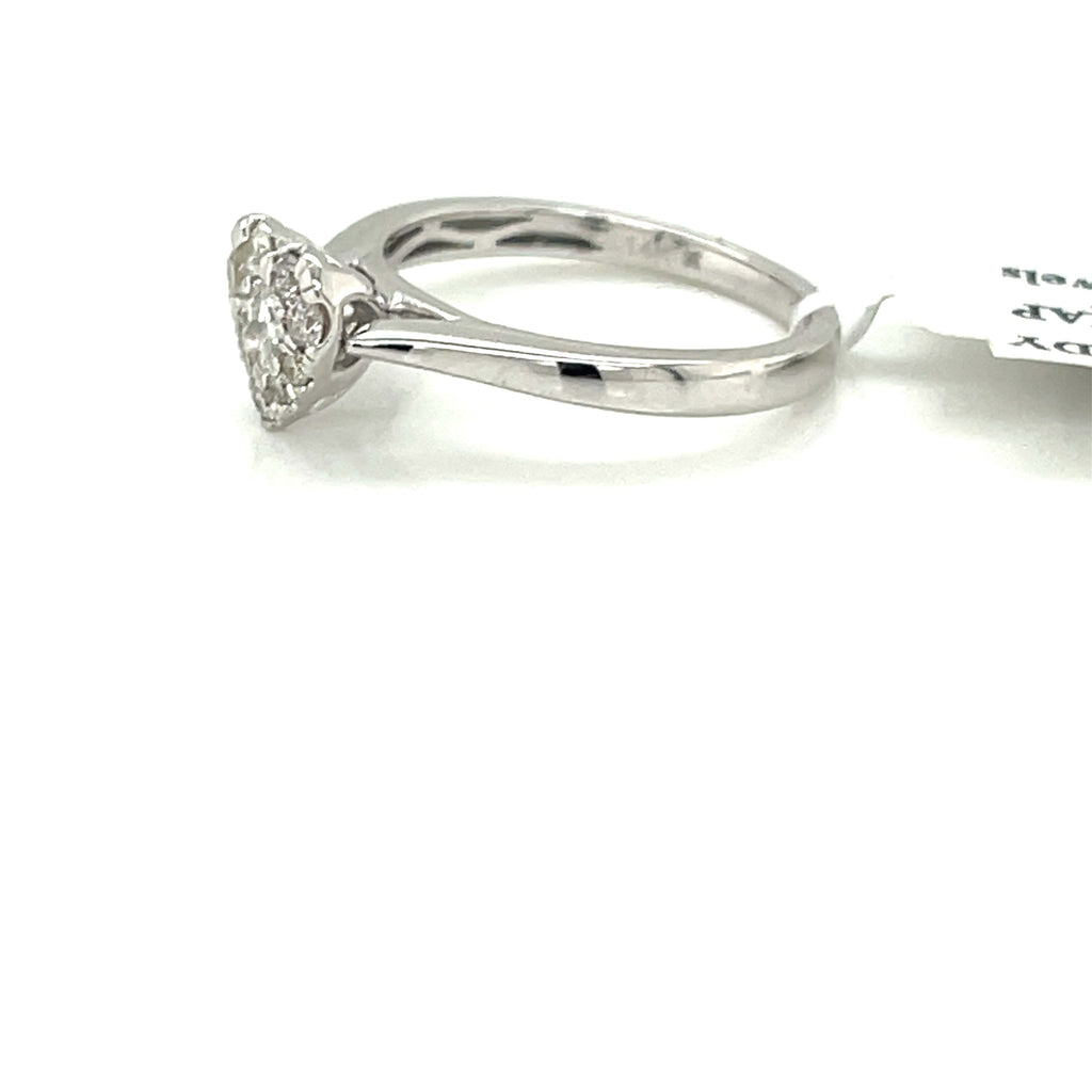 14k White Gold 0.55 CT Diamond Heart Design Ladies Ring, 3.5g, Size 6.75