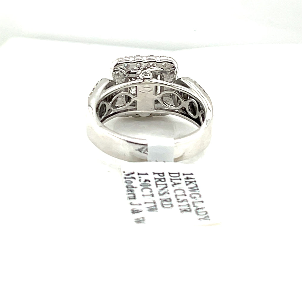 14k White Gold 1.50 Diamond Cluster Engagement Ring, 7.2g, Size 6
