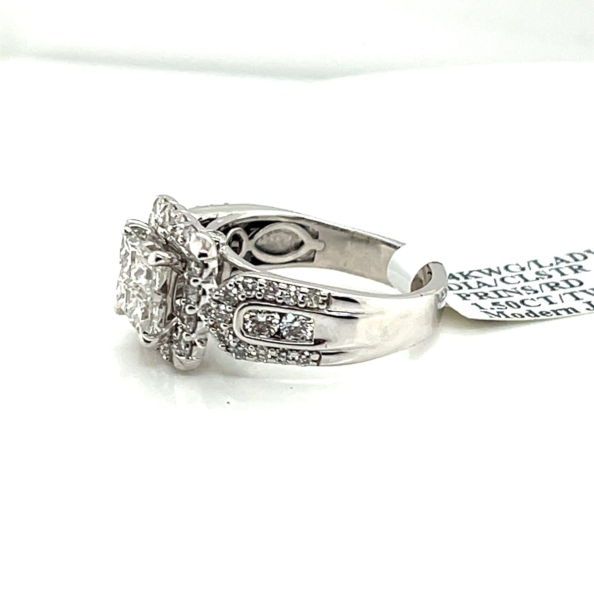 14k White Gold 1.50 Diamond Cluster Engagement Ring, 7.2g, Size 6