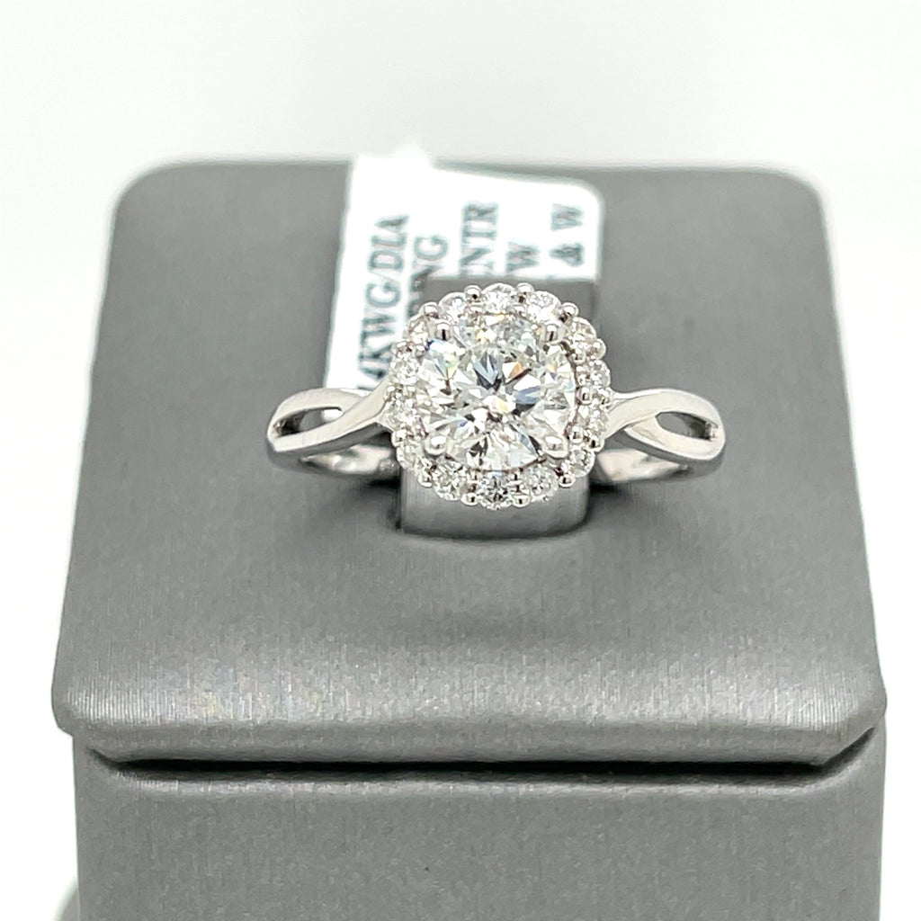 14k White Gold 1.50 CT Diamond Halo Engagement Ring, 2.5gm, Size 6.5