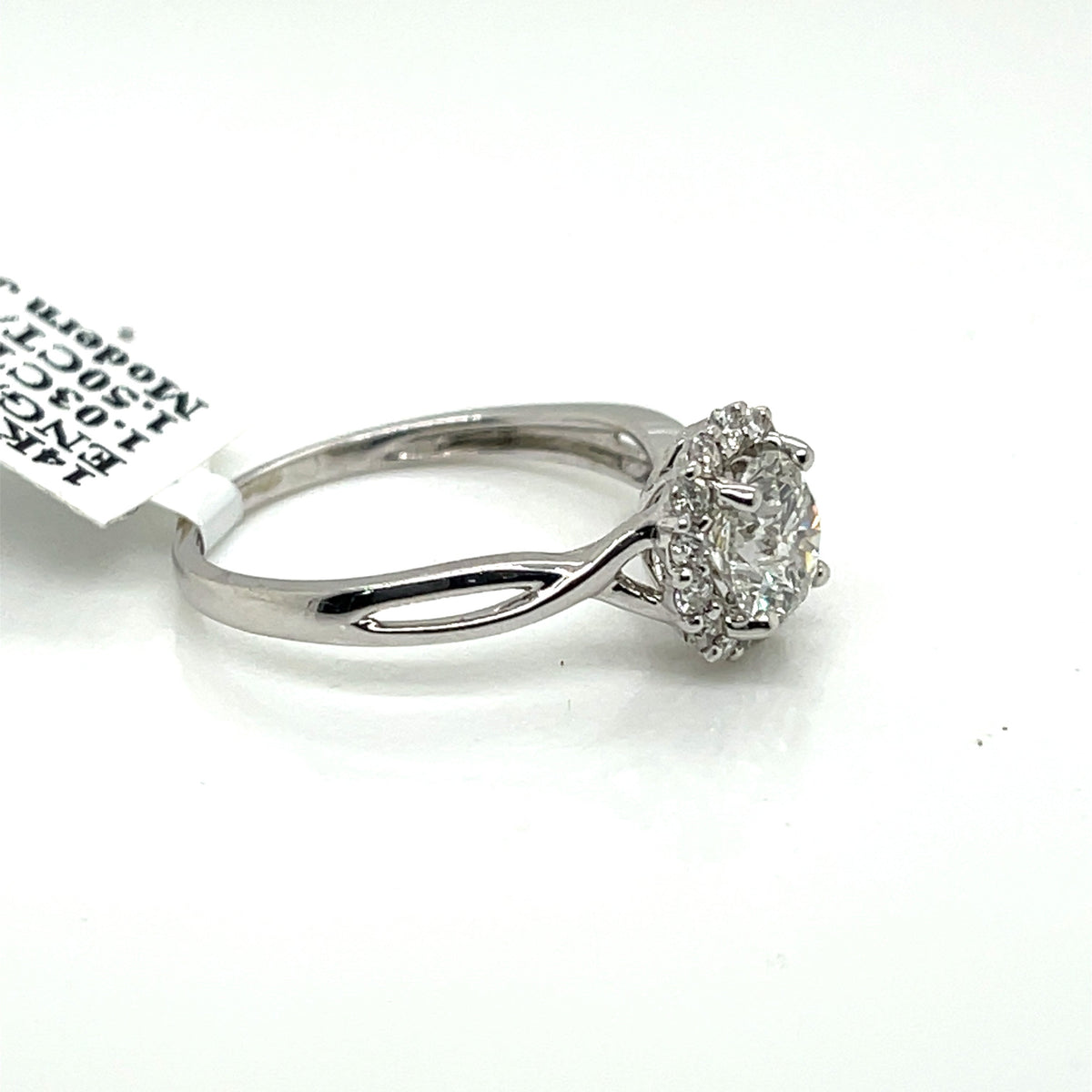 14k White Gold 1.50 CT Diamond Halo Engagement Ring, 2.5gm, Size 6.5