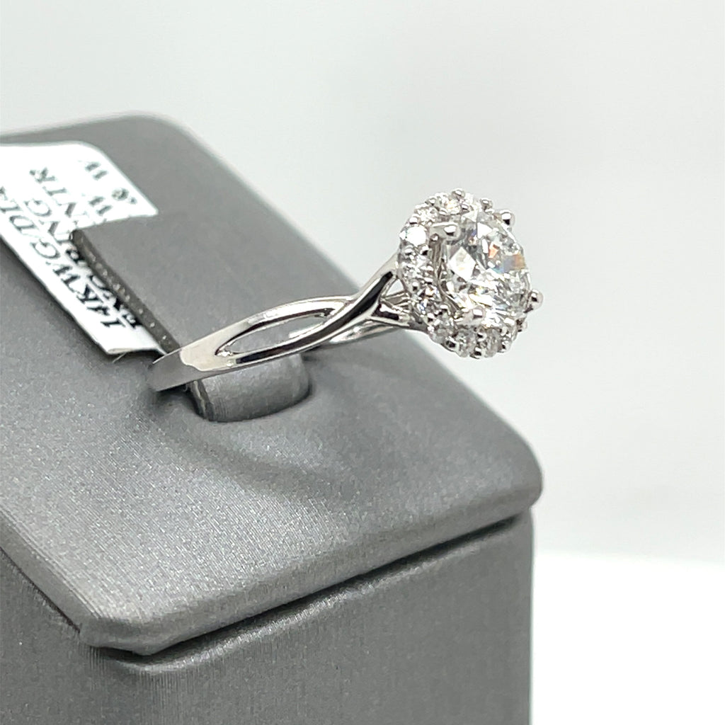 14k White Gold 1.50 CT Diamond Halo Engagement Ring, 2.5gm, Size 6.5