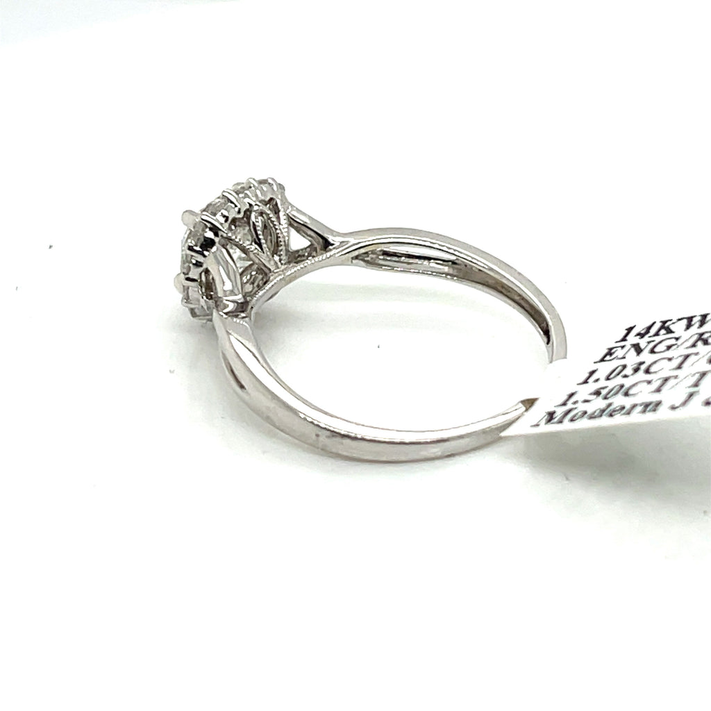 14k White Gold 1.50 CT Diamond Halo Engagement Ring, 2.5gm, Size 6.5