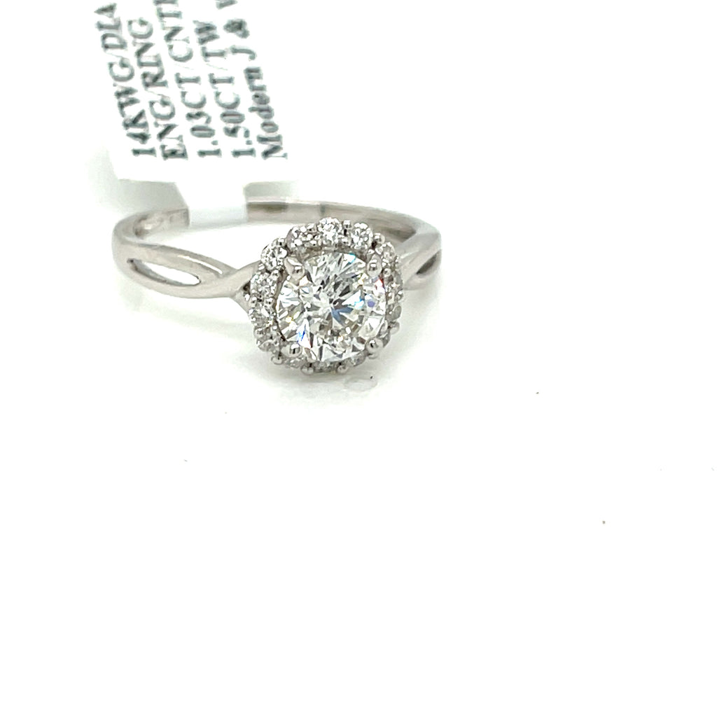 14k White Gold 1.50 CT Diamond Halo Engagement Ring, 2.5gm, Size 6.5