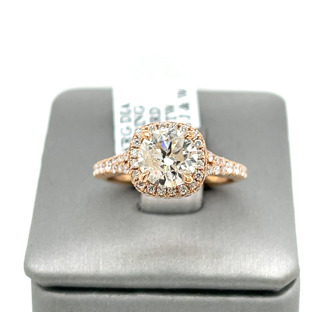 14k Rose Gold 2.30 CT Diamond Halo Engagement Ring, 3.8gm, Size 6.5