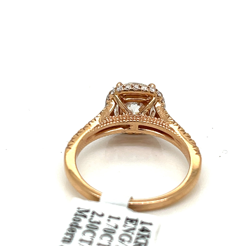 14k Rose Gold 2.30 CT Diamond Halo Engagement Ring, 3.8gm, Size 6.5