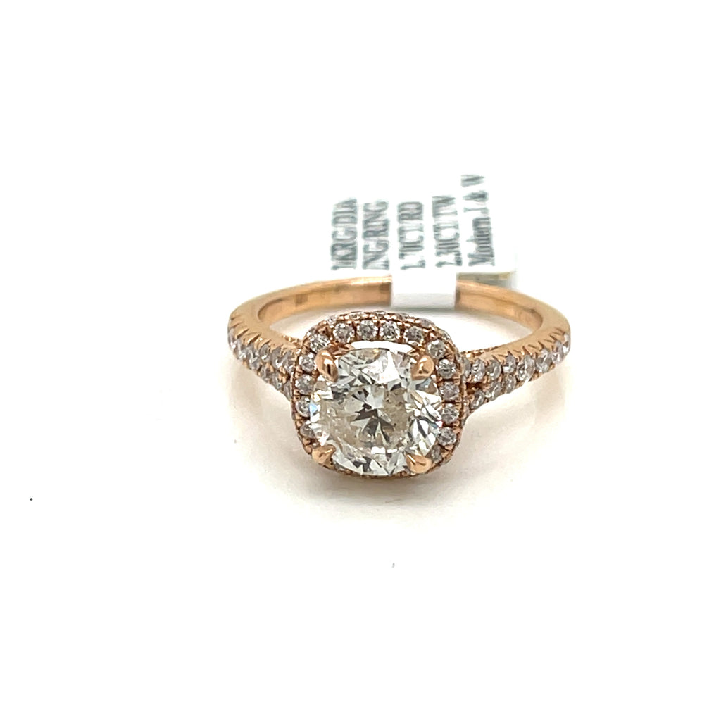 14k Rose Gold 2.30 CT Diamond Halo Engagement Ring, 3.8gm, Size 6.5