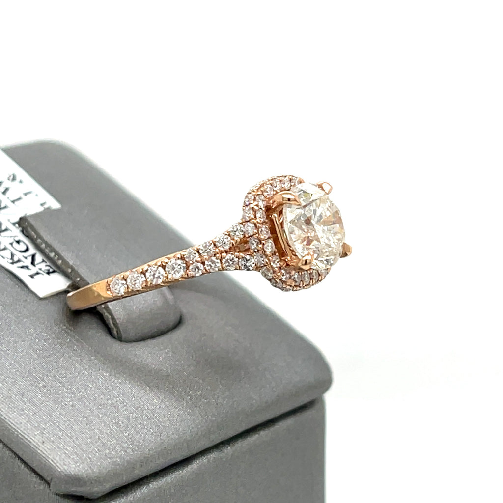 14k Rose Gold 2.30 CT Diamond Halo Engagement Ring, 3.8gm, Size 6.5