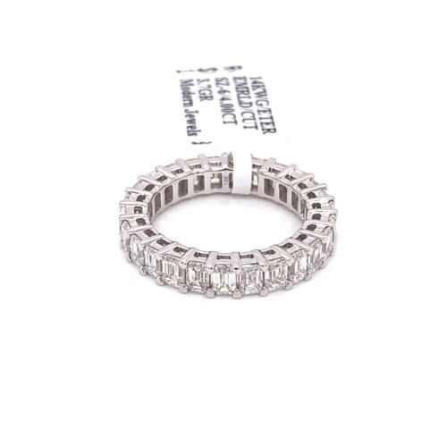 14k White Gold 4.00 CT Diamond Emerald Cut Eternity Band 3.7g, Size 6,