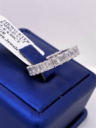14k White Gold 4.00 CT Diamond Emerald Cut Eternity Band 3.7g, Size 6,