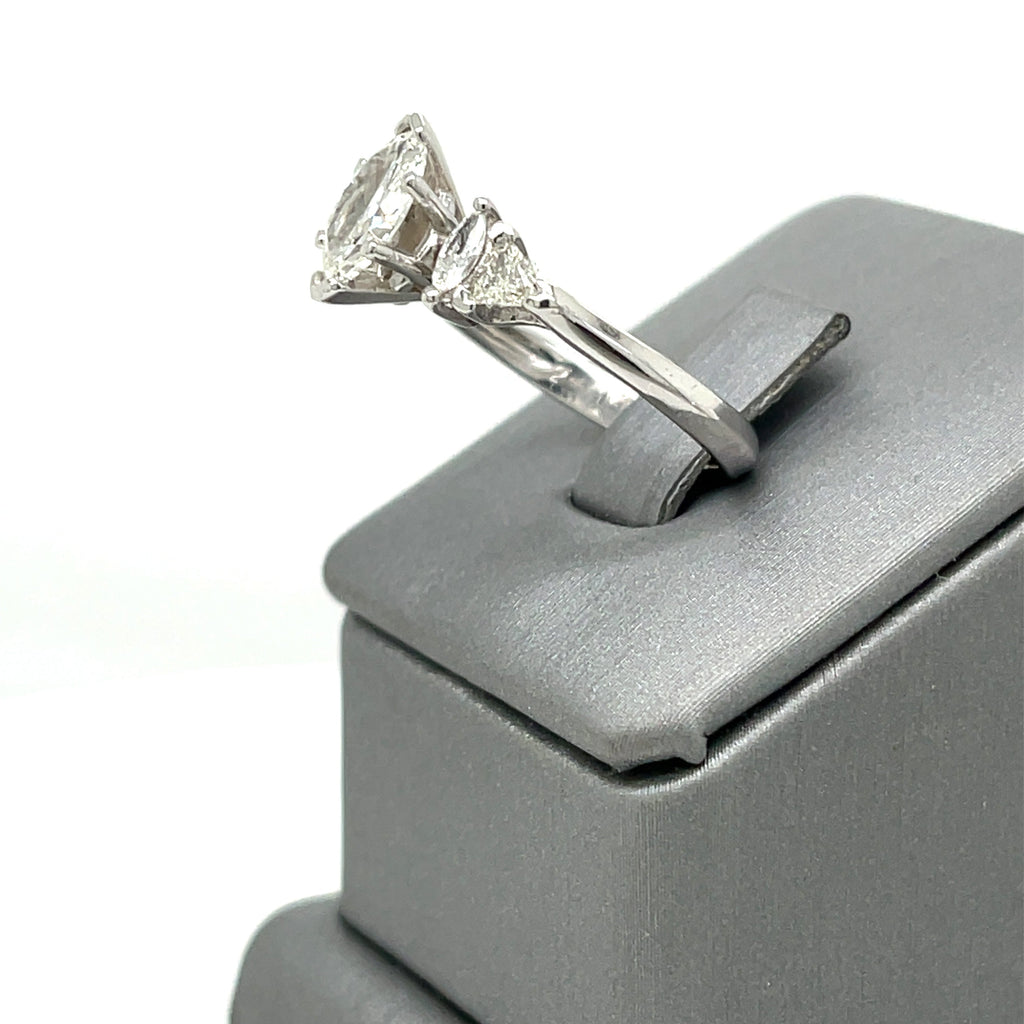Platinum 1.50 CT Marquise & Trillion Cut Diamond Engagement Ring, 6.3gm Size 7