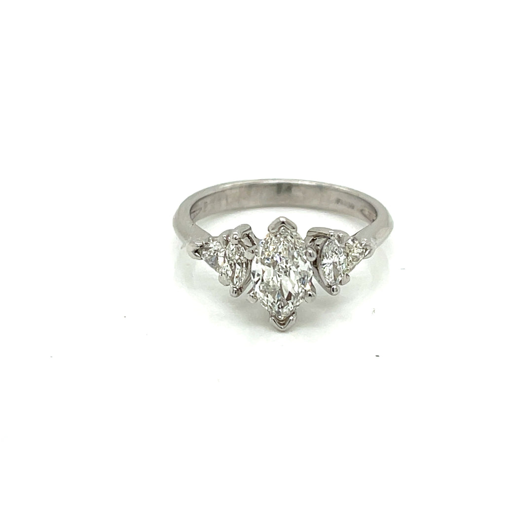 Platinum 1.50 CT Marquise & Trillion Cut Diamond Engagement Ring, 6.3gm Size 7