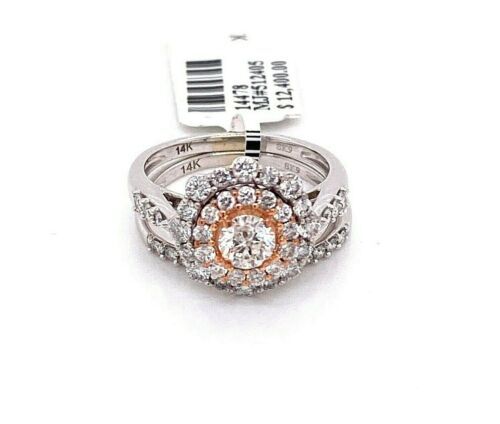 14k Two Tone Gold 1.75 CT Diamond Halo Engagement Ring Set, 5.1gm Size 7