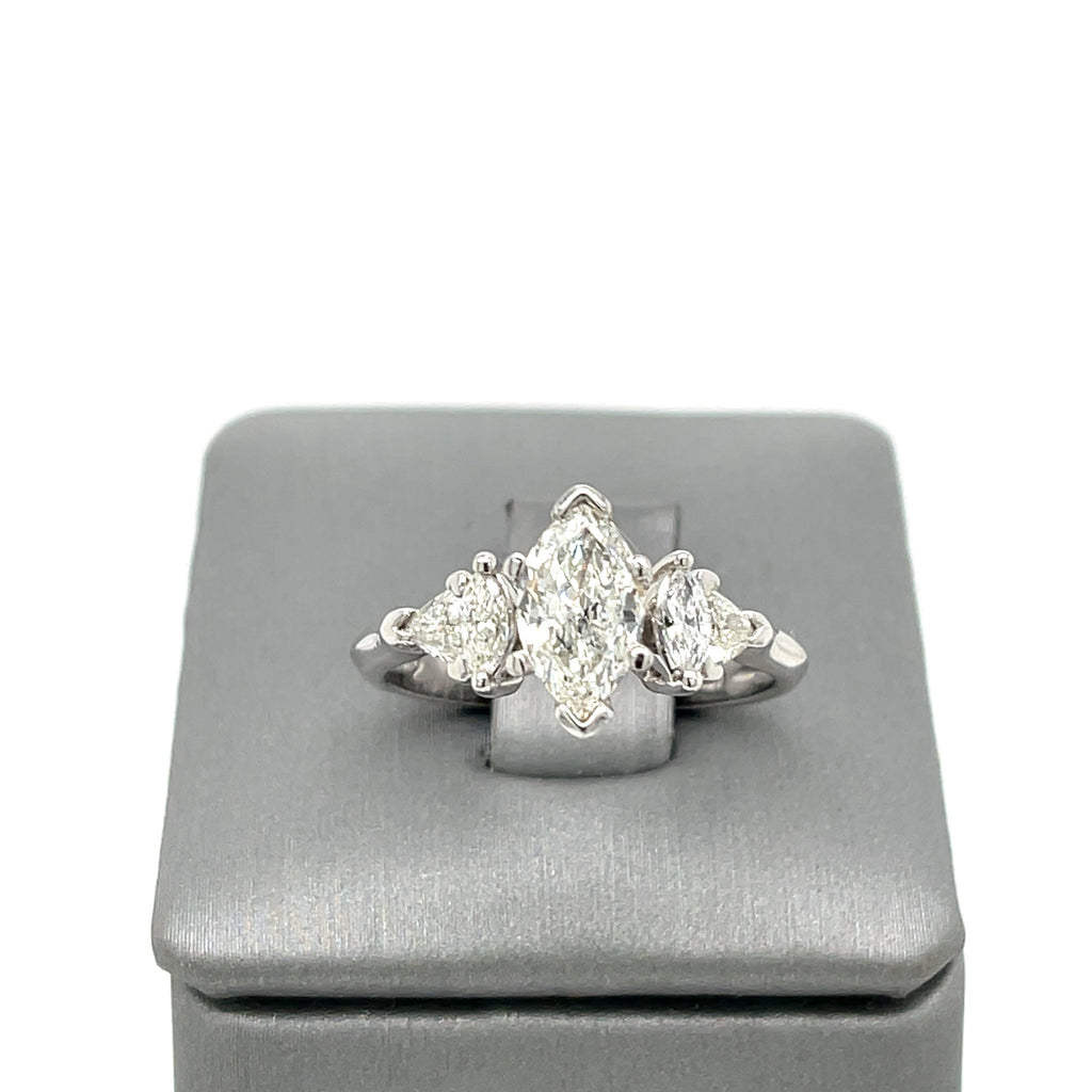 Platinum 1.50 CT Marquise & Trillion Cut Diamond Engagement Ring, 6.3gm Size 7