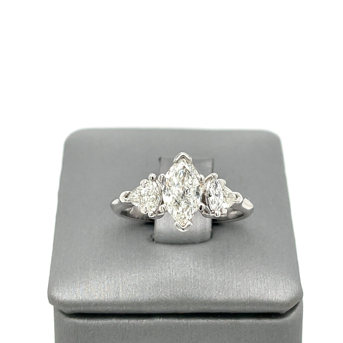 Platinum 1.50 CT Marquise & Trillion Cut Diamond Engagement Ring, 6.3gm Size 7