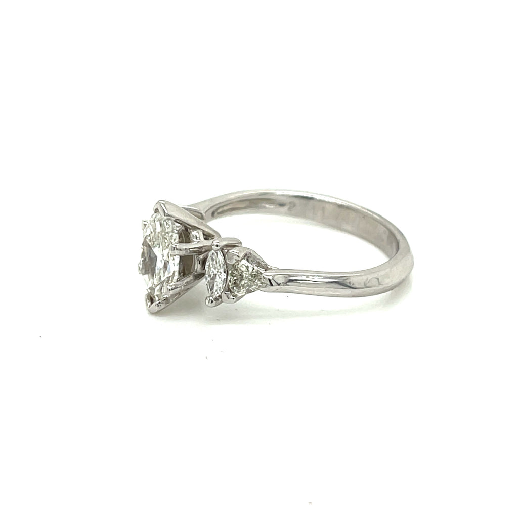 Platinum 1.50 CT Marquise & Trillion Cut Diamond Engagement Ring, 6.3gm Size 7
