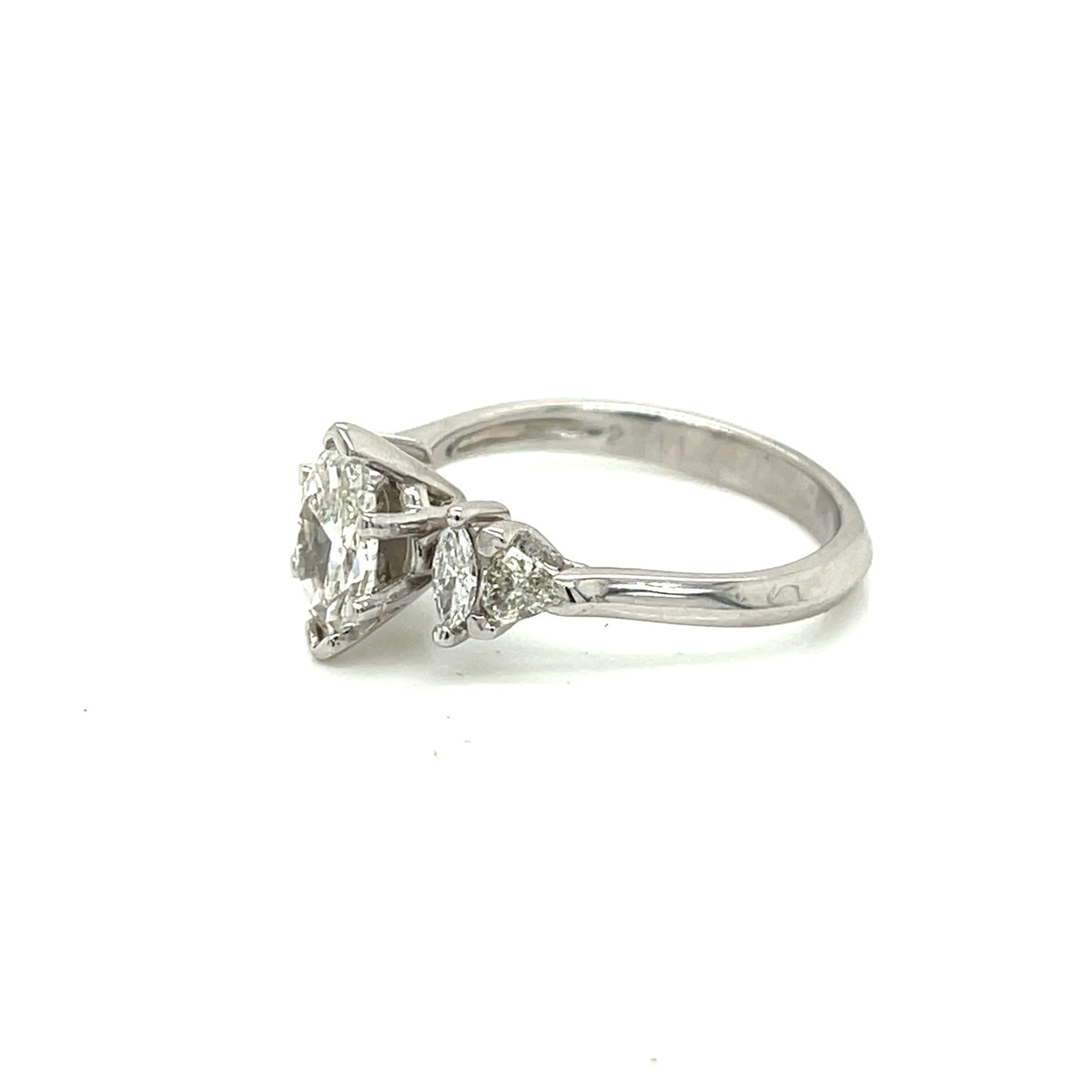 Platinum 1.50 CT Marquise & Trillion Cut Diamond Engagement Ring, 6.3gm Size 7