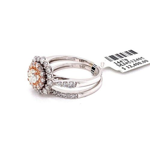 14k Two Tone Gold 1.75 CT Diamond Halo Engagement Ring Set, 5.1gm Size 7
