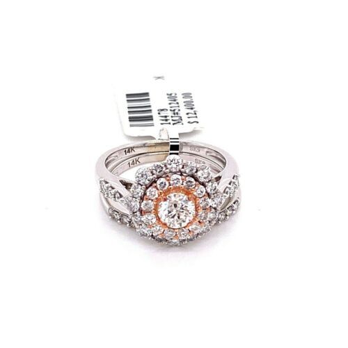 14k Two Tone Gold 1.75 CT Diamond Halo Engagement Ring Set, 5.1gm Size 7