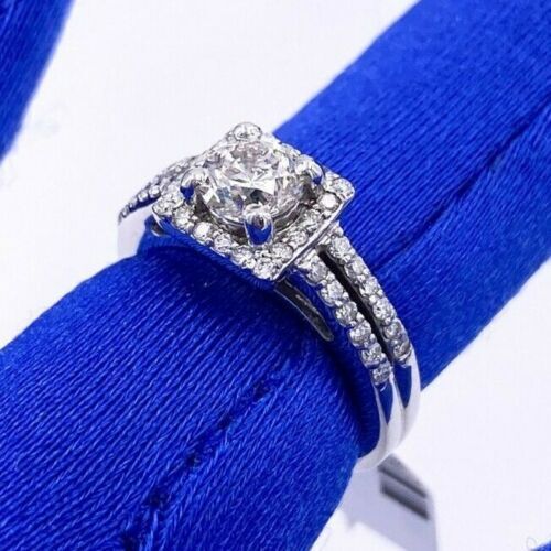 14k White Gold 1.25 CT/TW Diamond Halo Engagement Ring, Size 5, 5.0 g