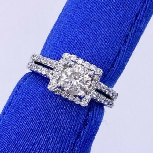 14k White Gold 1.25 CT/TW Diamond Halo Engagement Ring, Size 5, 5.0 g