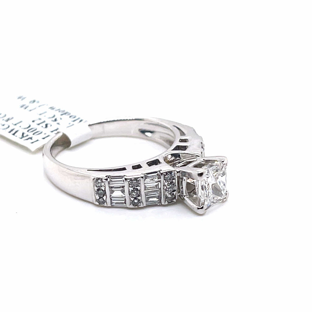 14k White Gold 1.00 CT Princess Cut Diamond Engagement Ring,