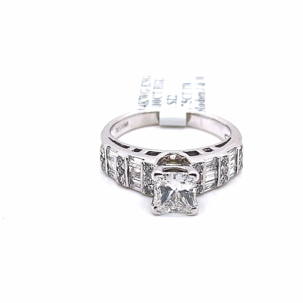 14k White Gold 1.00 CT Princess Cut Diamond Engagement Ring,