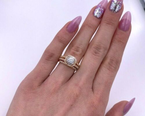 14K Rose Gold 1.50CT Diamond Halo Engagement Ring Set, 6.4G, Size 5