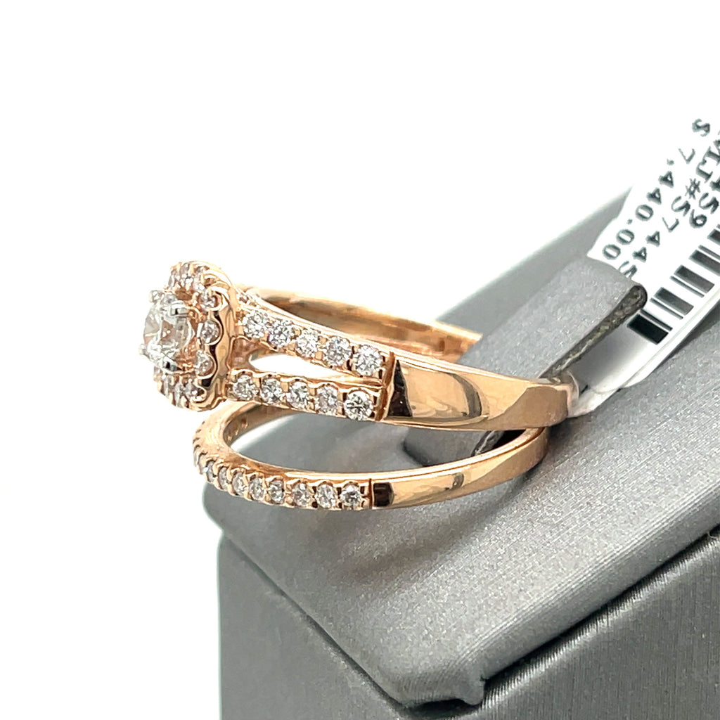 14k Rose Gold 1.50 CT Diamond Engagement Ring Set, 5.5gm, Size 7