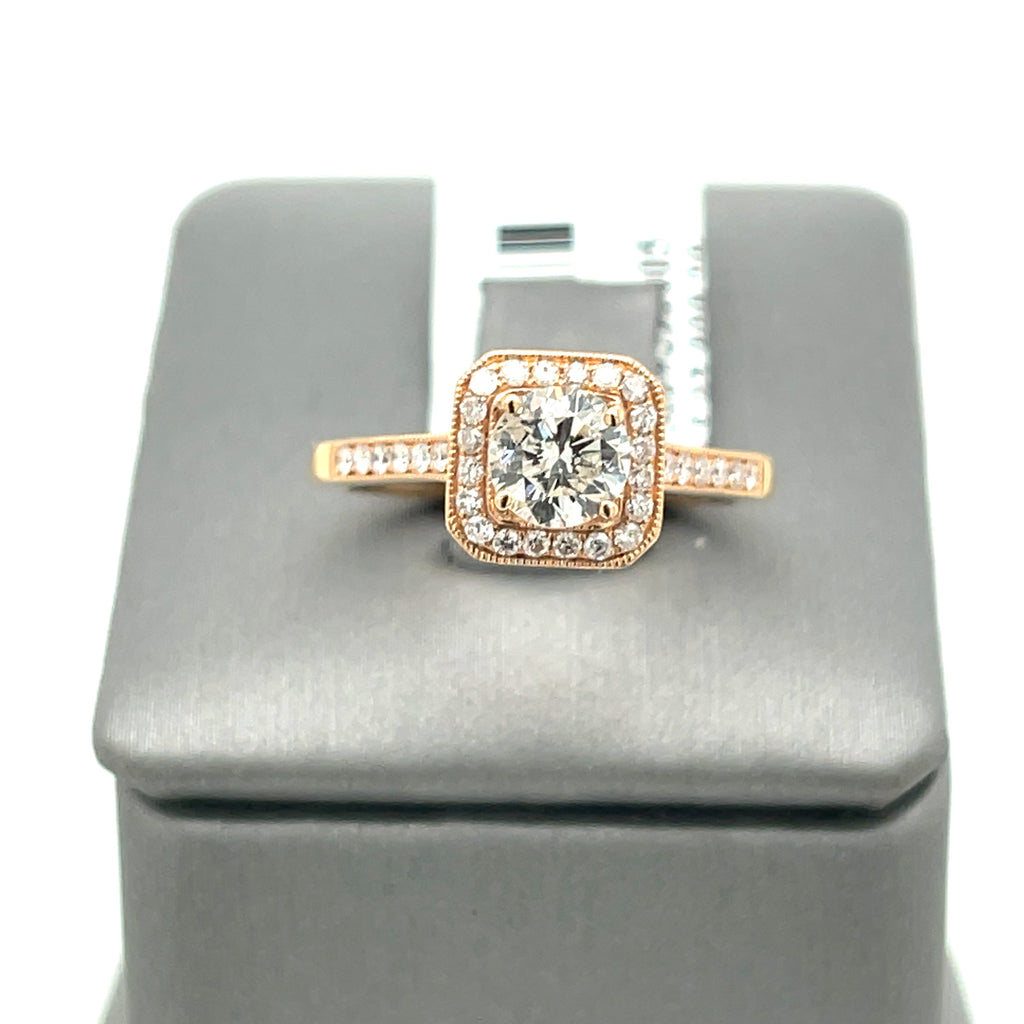 14k Rose Gold 1.25 ct Diamond Halo Engagement Ring, 3.4gm, Size 6.25