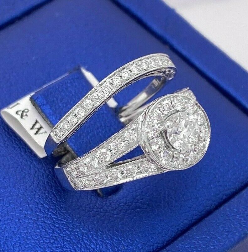 14k White Gold 1.50 CT Diamond Engagement Ring Set, 6.6gm, Size 5.5,