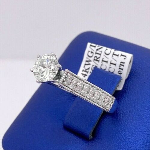 14k White Gold 1.45 CT Diamond Engagement Ring, 4.1gm, Size 6.75