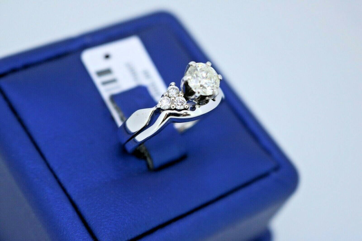 14k White Gold 1.00 CT Diamond Engagement Ring Set, 6.4gm, Size 5.5