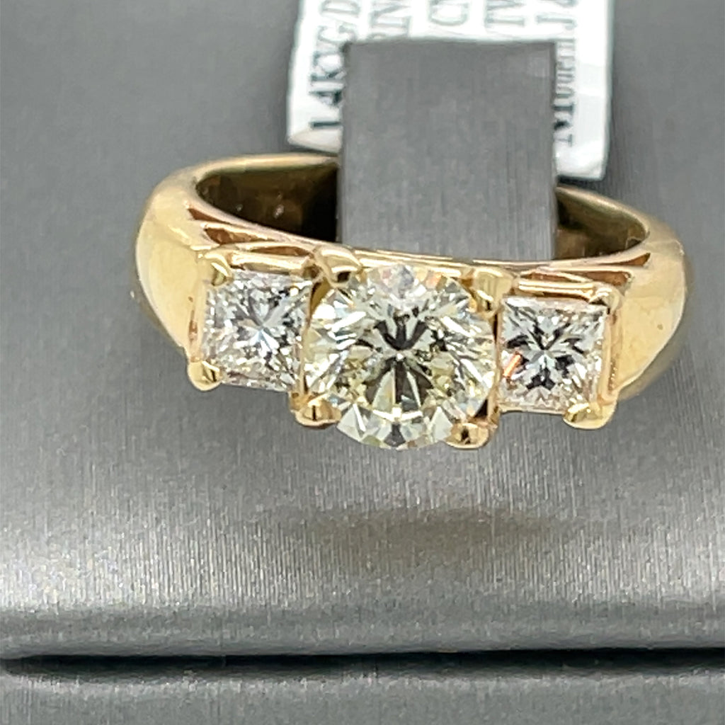 14k Yellow Gold 1.65 Ct Diamond Round Cut Engagement Ring, Size 6.5