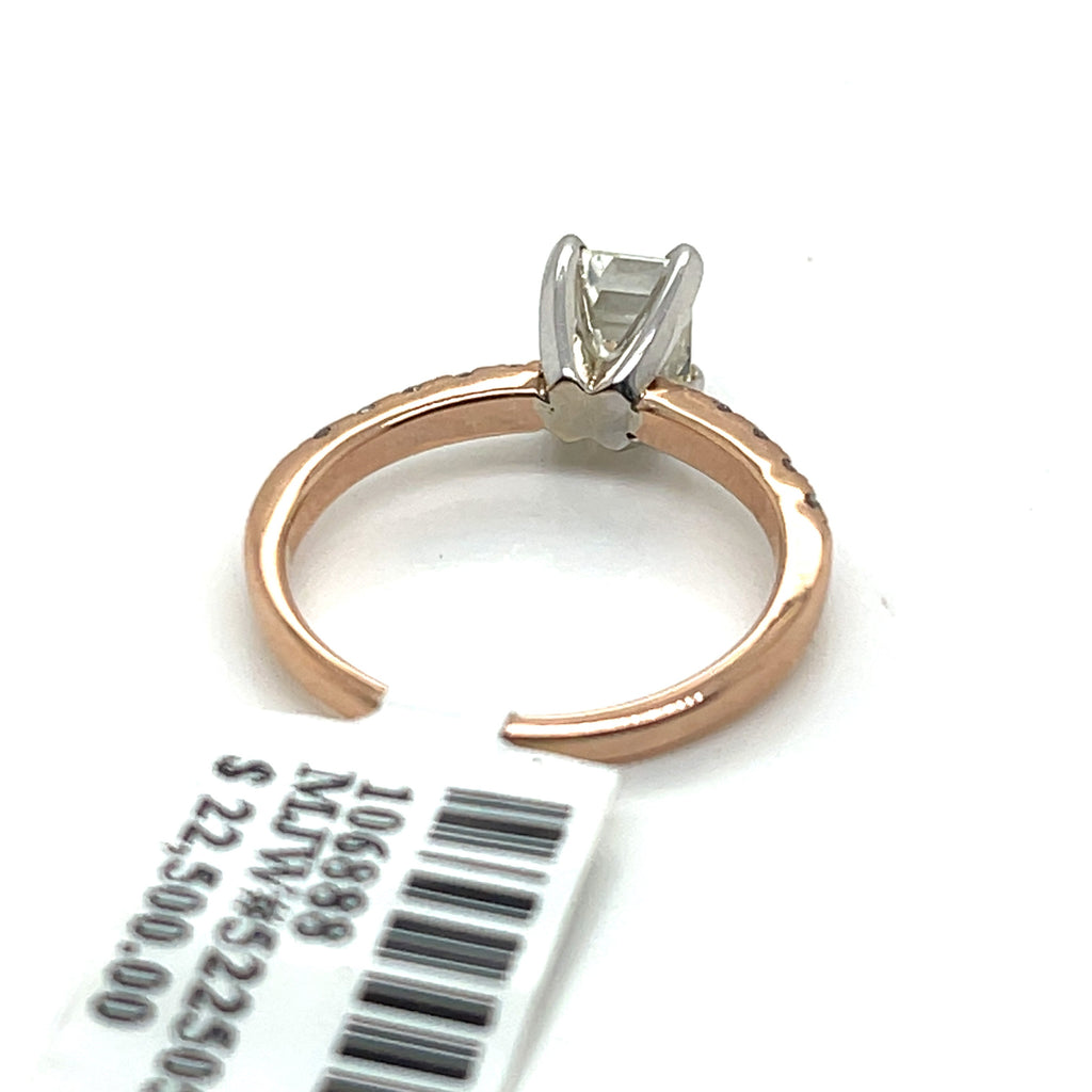 14K Rose Gold 1.00 CT Diamond Emerald Engagement Ring, 2.5g, Size 5.25
