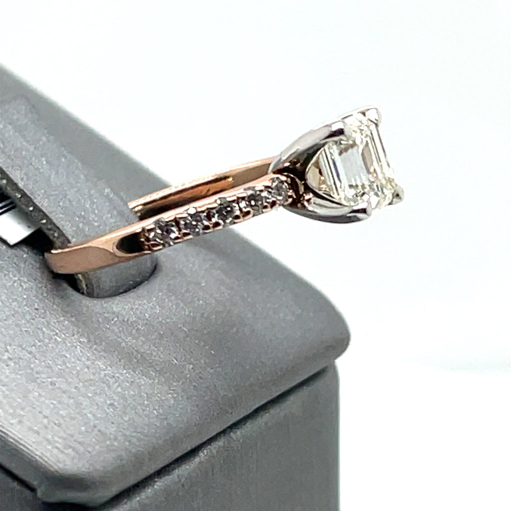 14K Rose Gold 1.00 CT Diamond Emerald Engagement Ring, 2.5g, Size 5.25