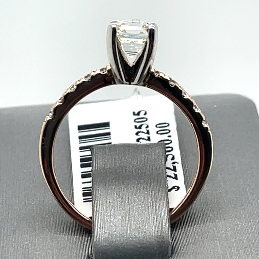 14K Rose Gold 1.00 CT Diamond Emerald Engagement Ring, 2.5g, Size 5.25