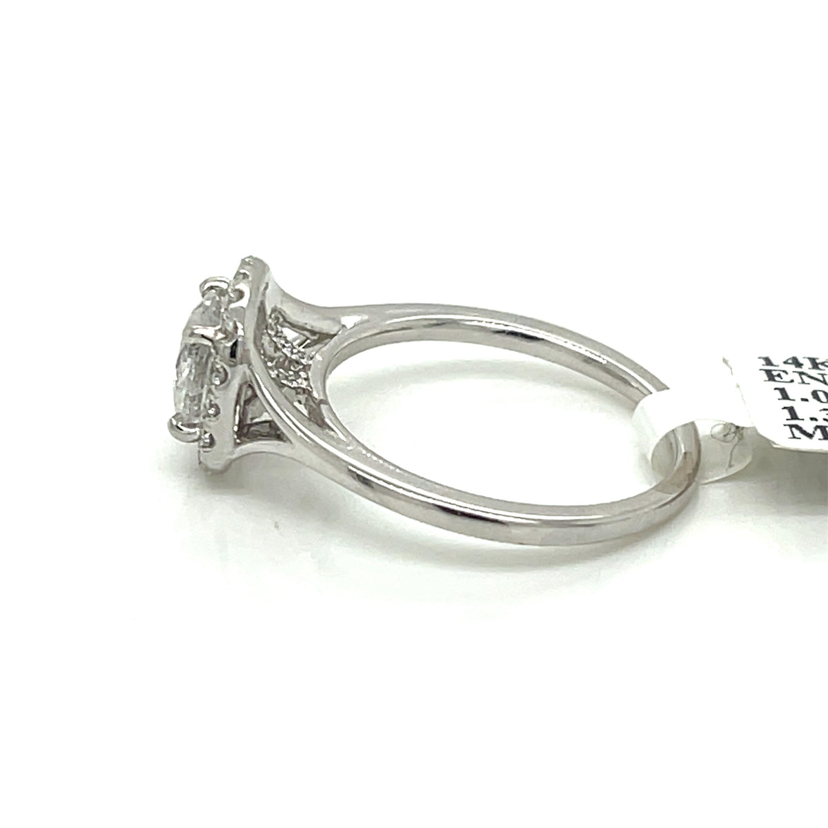 14K White Gold 1.35CT Round Diamond Halo Engagement Ring, Size 6, 3.3G