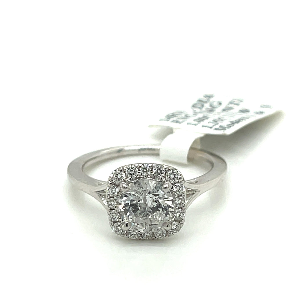 14K White Gold 1.35CT Round Diamond Halo Engagement Ring, Size 6, 3.3G