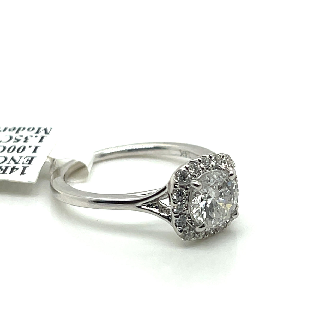 14K White Gold 1.35CT Round Diamond Halo Engagement Ring, Size 6, 3.3G
