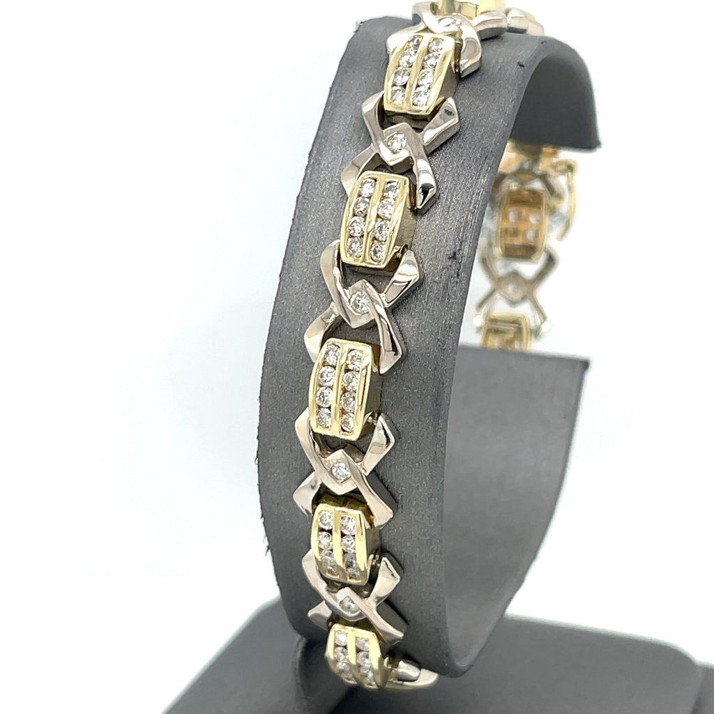 14k Two Tone Gold 2.50 CT Ladies Diamond Bracelet, 7.5", 25.2g