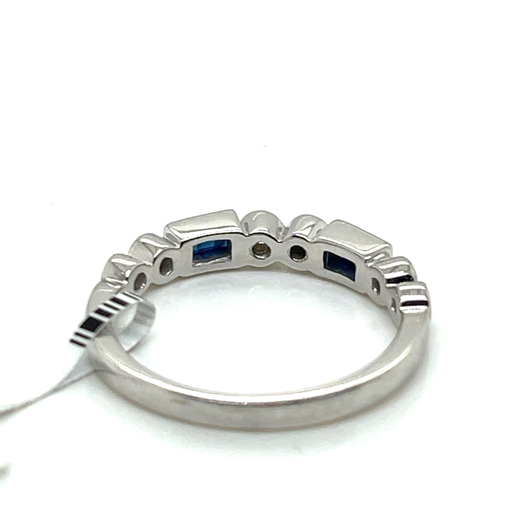 14K White Gold 0.75 CT Diamond & Sapphire Band, 2.6gm, Size 6.25