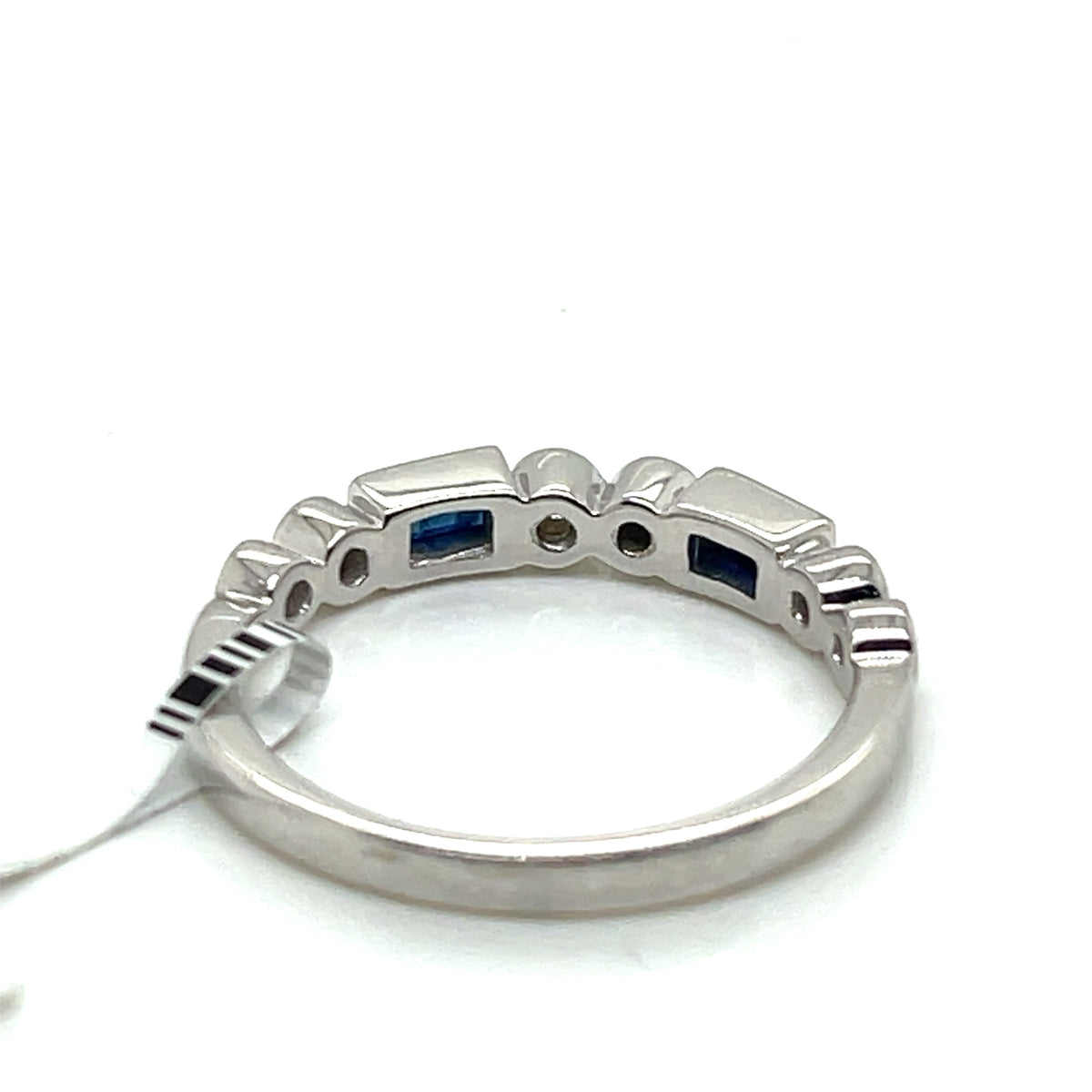 14K White Gold 0.75 CT Diamond & Sapphire Band, 2.6gm, Size 6.25