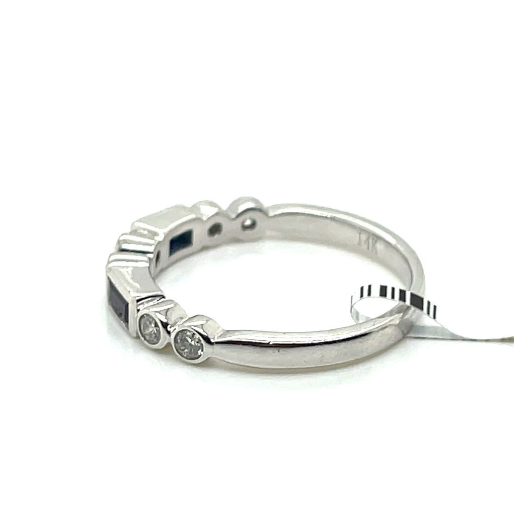 14K White Gold 0.75 CT Diamond & Sapphire Band, 2.6gm, Size 6.25