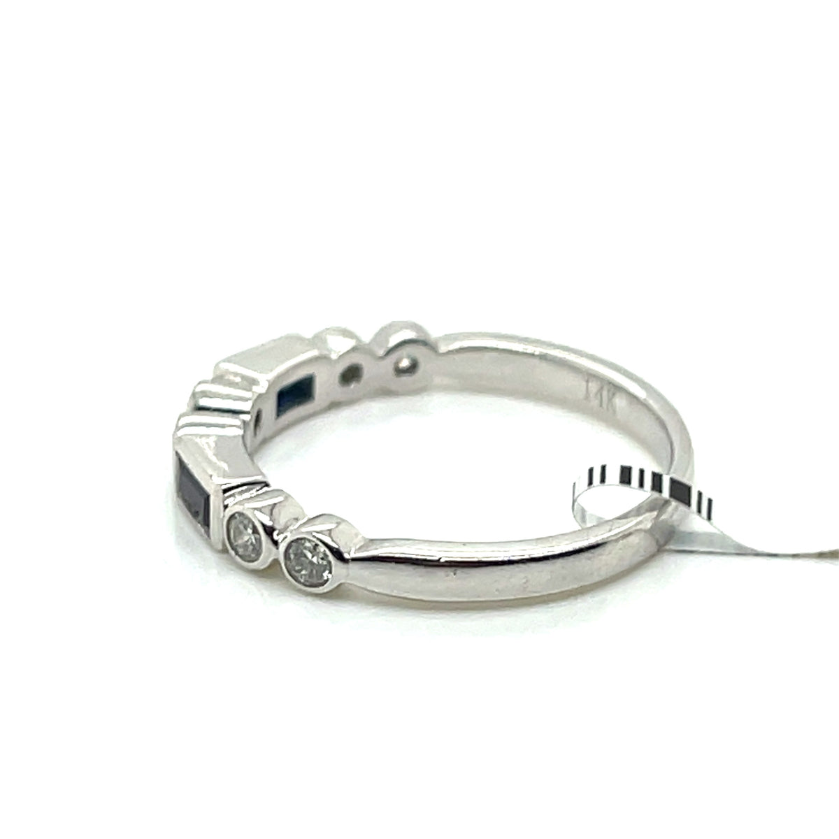 14K White Gold 0.75 CT Diamond & Sapphire Band, 2.6gm, Size 6.25