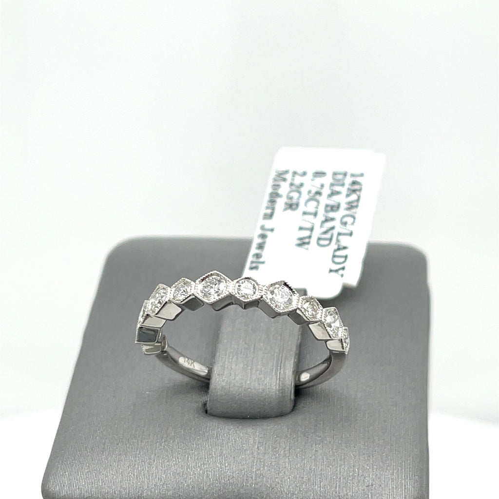 14k White Gold 0.75CT Diamond Ladies Band, 2.2g, Size 6